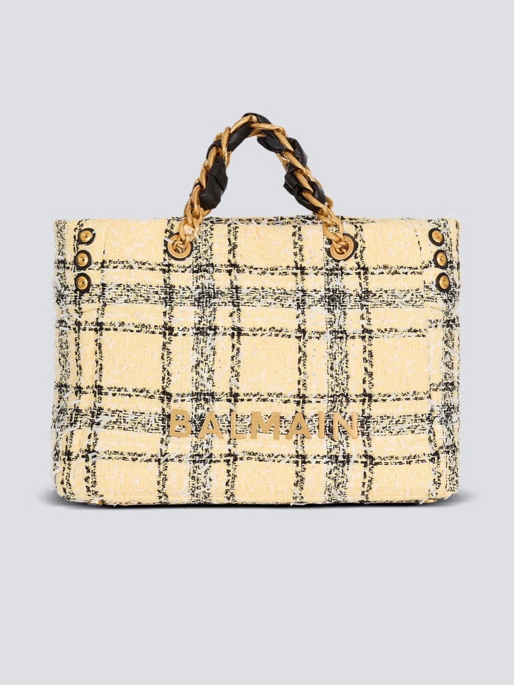 Balmain yellow and black Plaid tweed 1945 tote bag - Picture 8 of 9